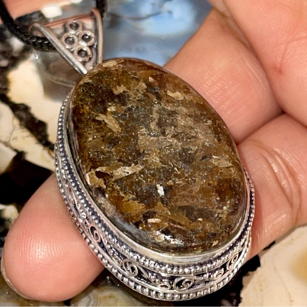Golden Brown Bronzite Pendant 2 1/4”